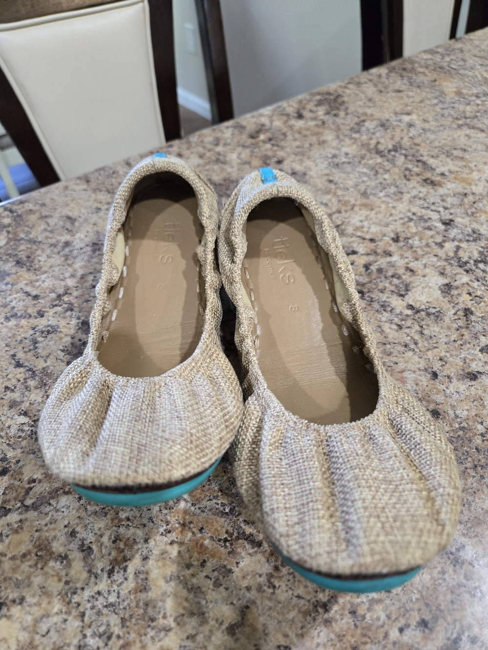 Tieks Brentwood Beige Vegan Ballet Flats with Turquoise Accent